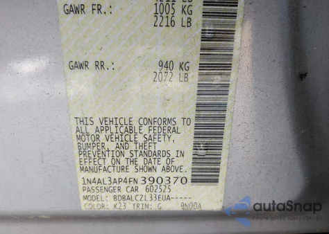 2015 Nissan Altima 2.5 from USA, damaged, VIN 1N4AL3AP4FN390370